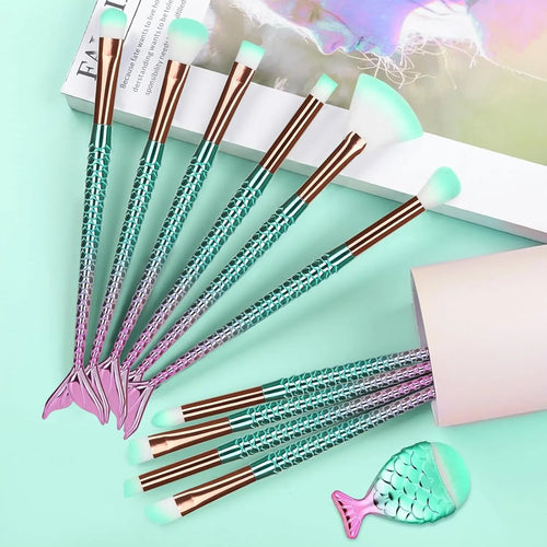 10/11-teiliges Meerjungfrauen-Make-up-Pinsel-Set – kreatives und niedliches Kosmetik-Set für Mädchen, perfektes Geburtstagsgeschenk