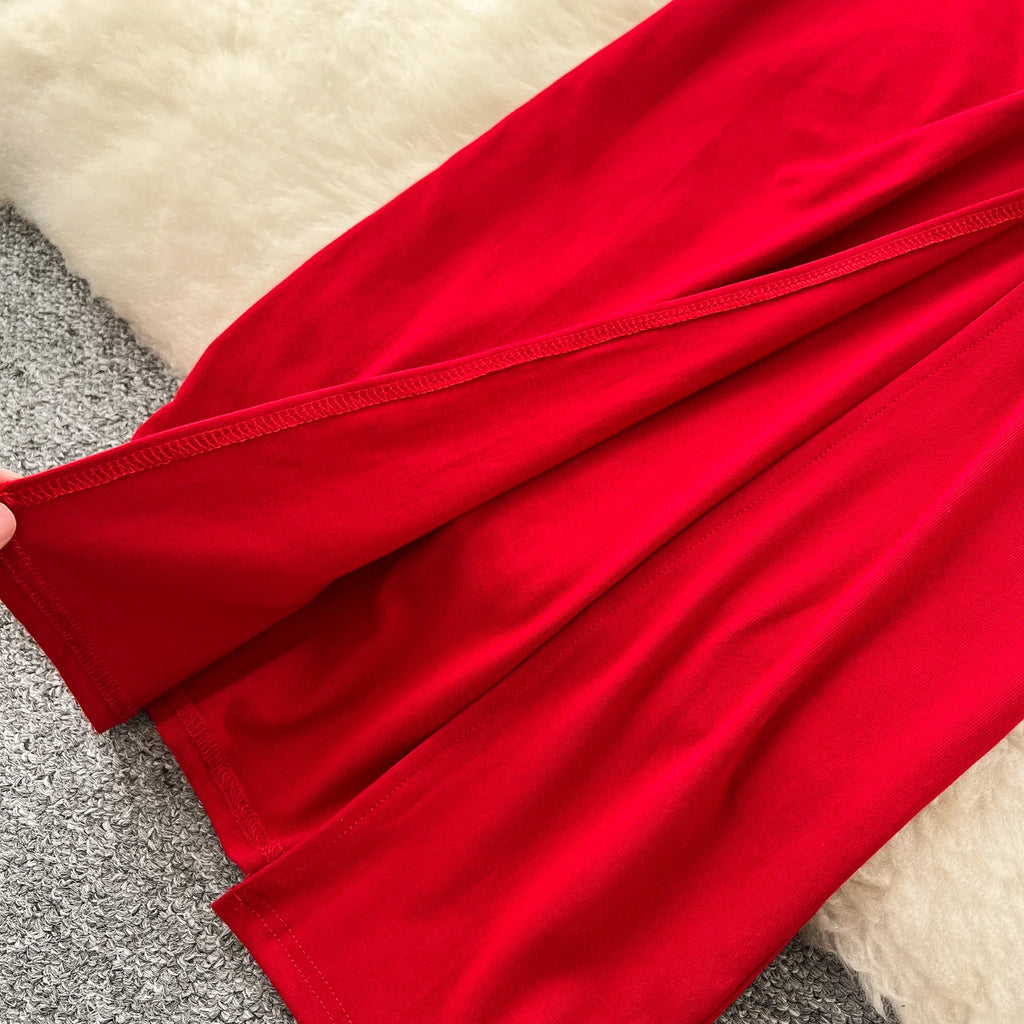 Chic Two-piece Sets One Shoulder Long Sleeve Diagonal Collar Blouse Basics High Waist Split Skirt High Street Vintage Clothing