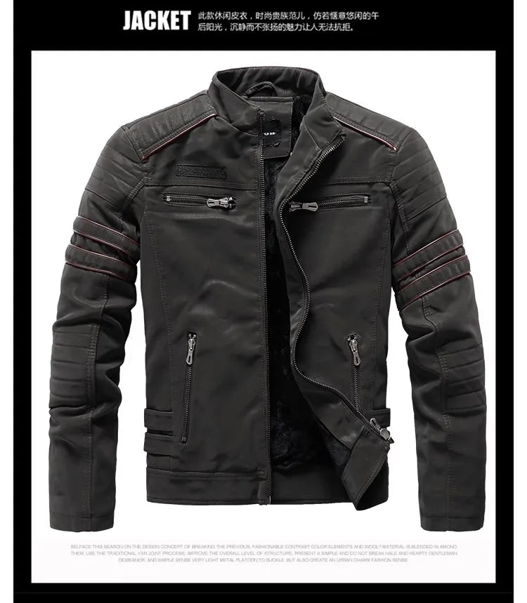 New Pilot Jackets Men's PU Jacket Fashion Casual Stand Collar Motorcycle Coats Trend Men Embroider Windbreak Warm Leather Jacket
