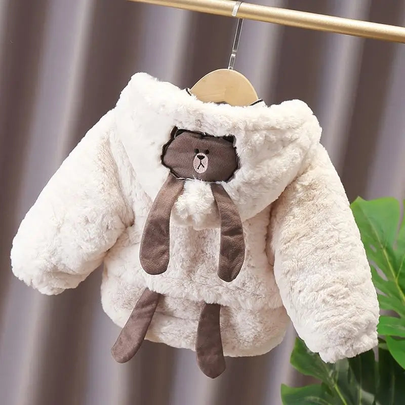 Winter Baby Girls Boys Cartoon Bear Warm Jacket Hooded Outerwear Children Thick Fleece Coat Cashmere Padded Jackets for Kids