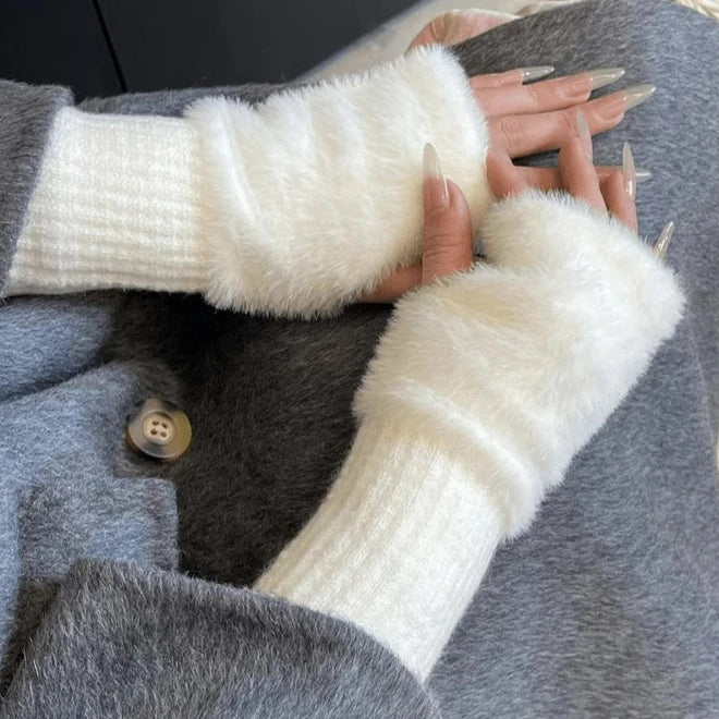 Thermal Fingerless Gloves Women Winter Freeze-proofing Breathable Plush Glove Outdoor Cycling Cold Proof Warm Half Finger Gloves