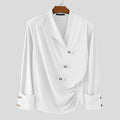 INCERUN Men Irregular Shirt V Neck Long Sleeve Solid Color Men Clothing Loose Pleated Streetwear 2025 Casual Irregular Shirts