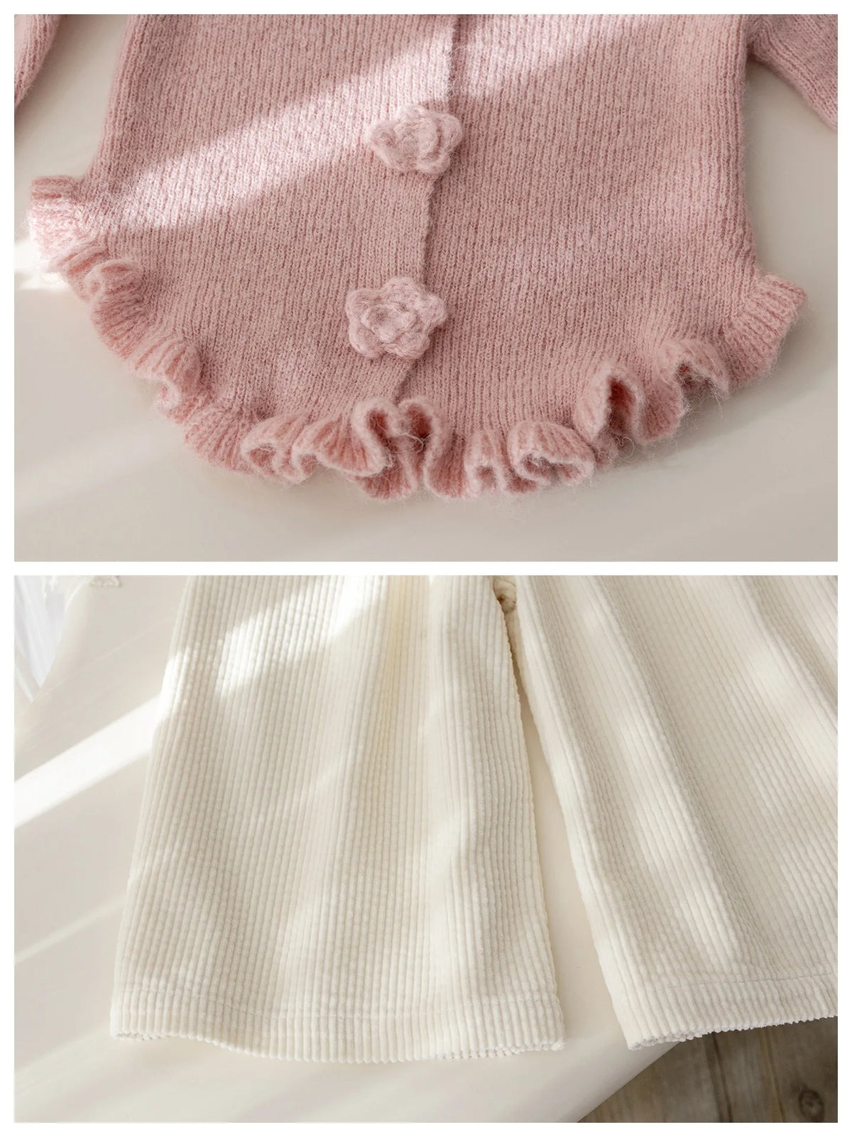 Girls Suit Korean Solid Color Sweater Knitted Spring and Autumn New Simple Straight Leg Slacks Set Baby Girl Clothes