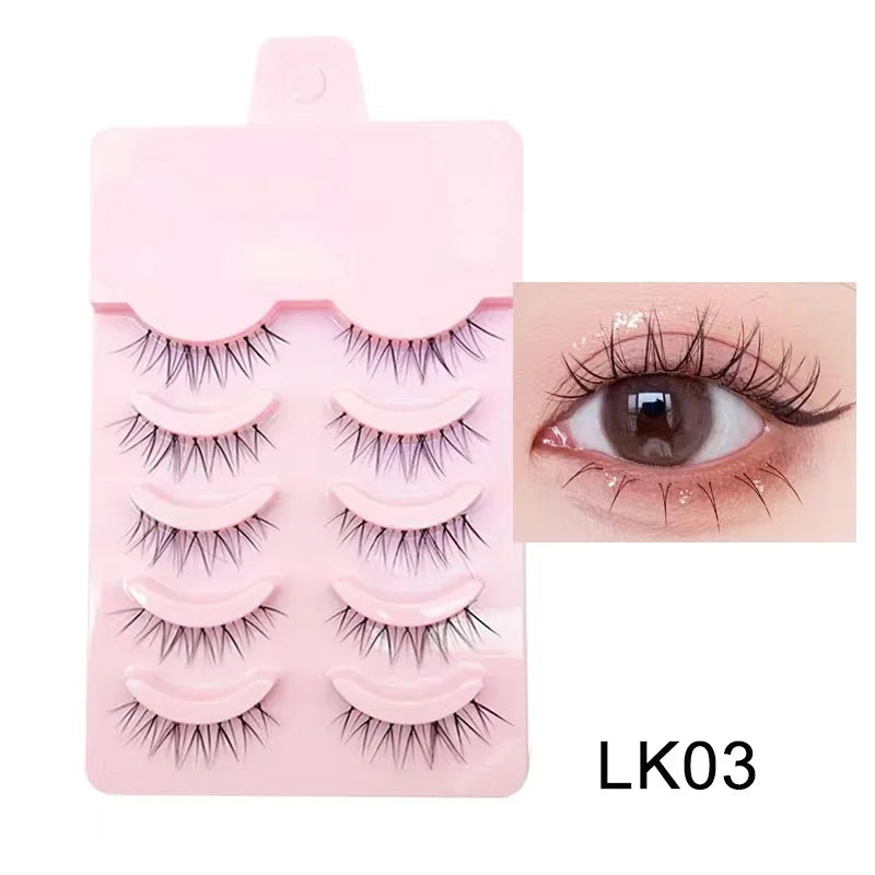 LTWEGO Fake Eyelash Mink Lashes 5 Pairs Little Devil Eyelashes Natural Daily Makeup Manga Eyelashes Clear Band Eyelashes Cilios