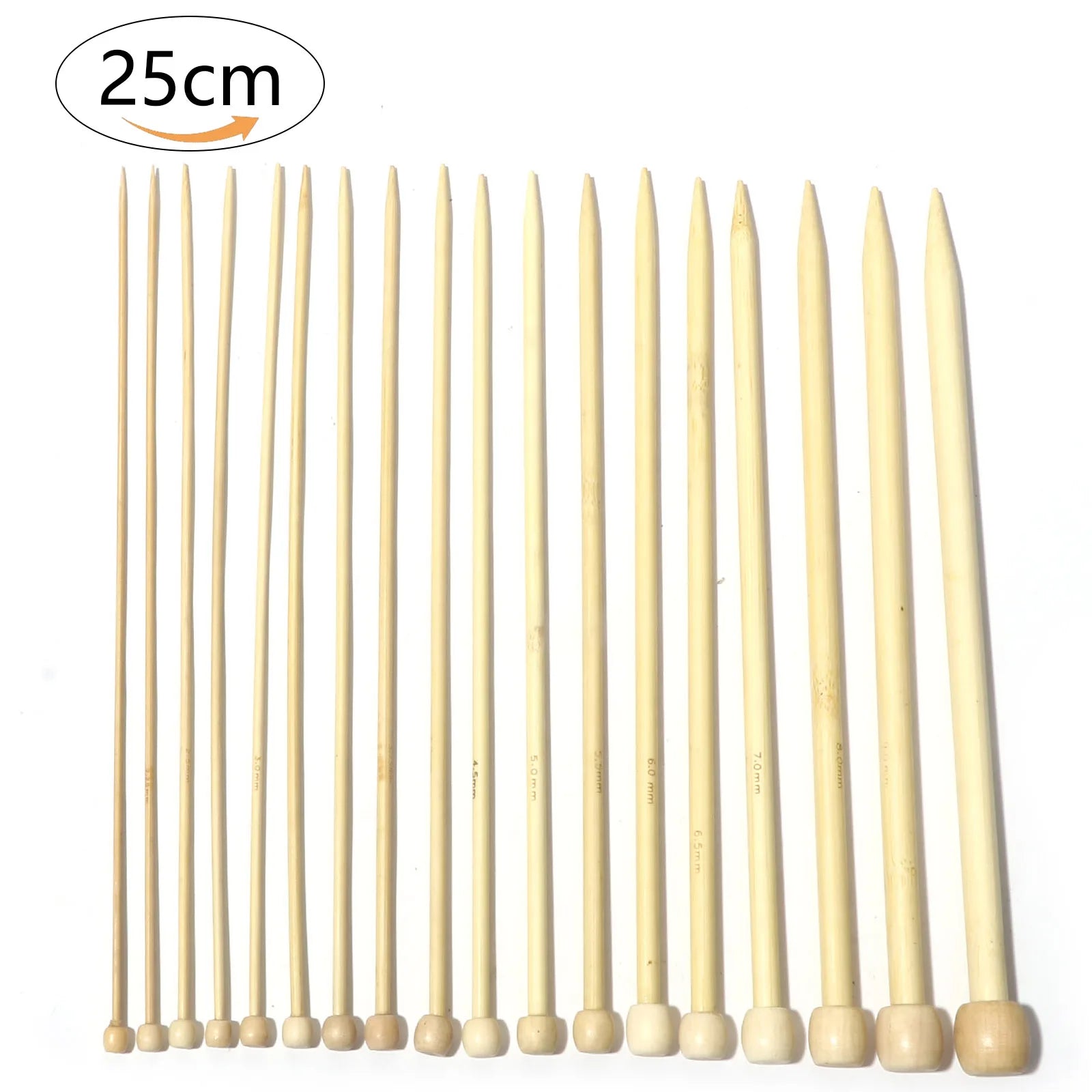 5pcs Bamboo Single Pointed Knitting Needles Women Natural Knitting Crochet Supplies for Beginners Handmade 25cm(9 7/8") long