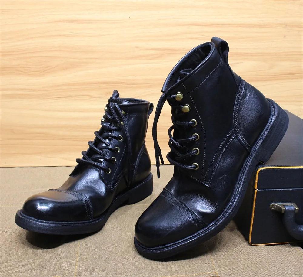 Men's Handmade Ankle Boots Soft Calfskin Full Grain Leather round Cap Toe Black Brown Winter Outdoor Shoes Best Quality