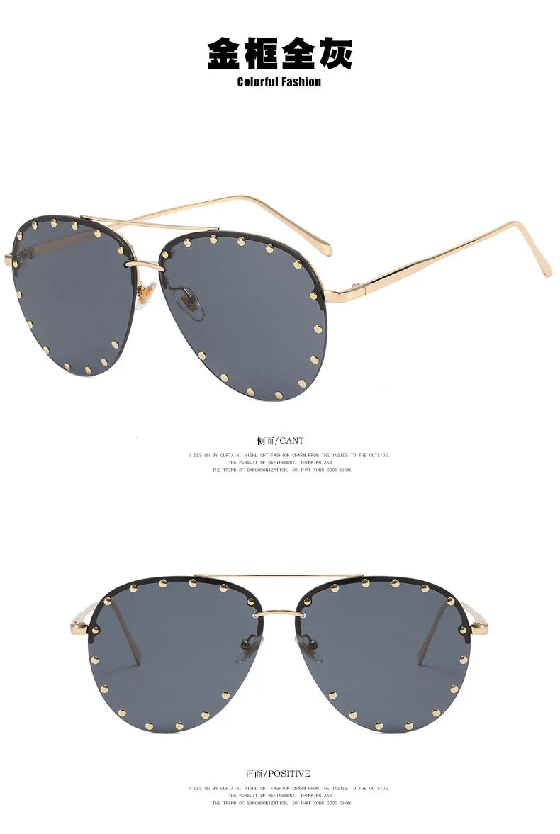 DOHOHDO New Ladies Metal Rivet Pilot Sunglasses Women Luxury Personality Glasses Cool Eyewear Shades Lady Oculos De Sol UV400