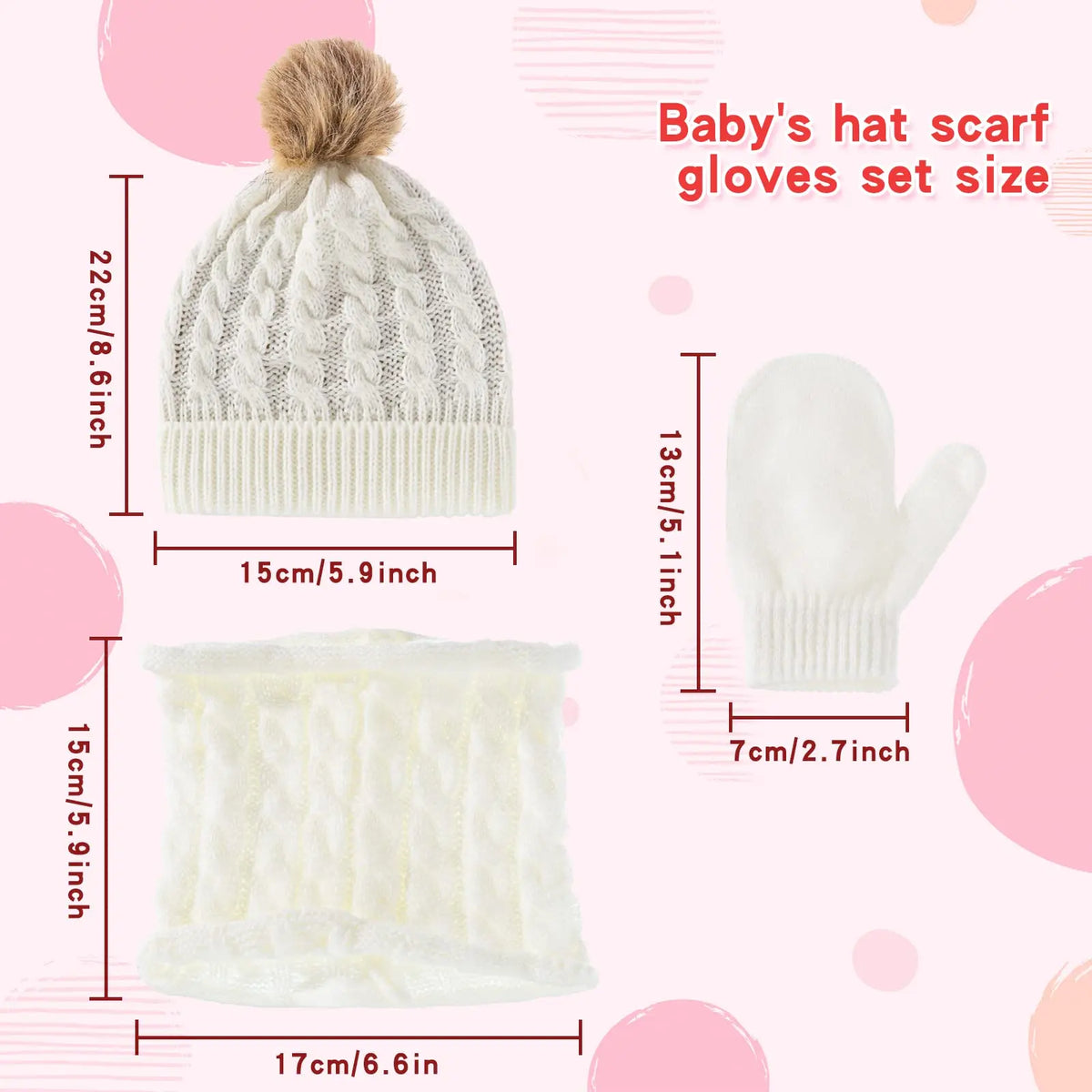 3Pcs/Set Cute Hat Scarf Gloves Set Solid Color Caps Winter Warm Accessories for Kids 0-3 Years Boys Girls