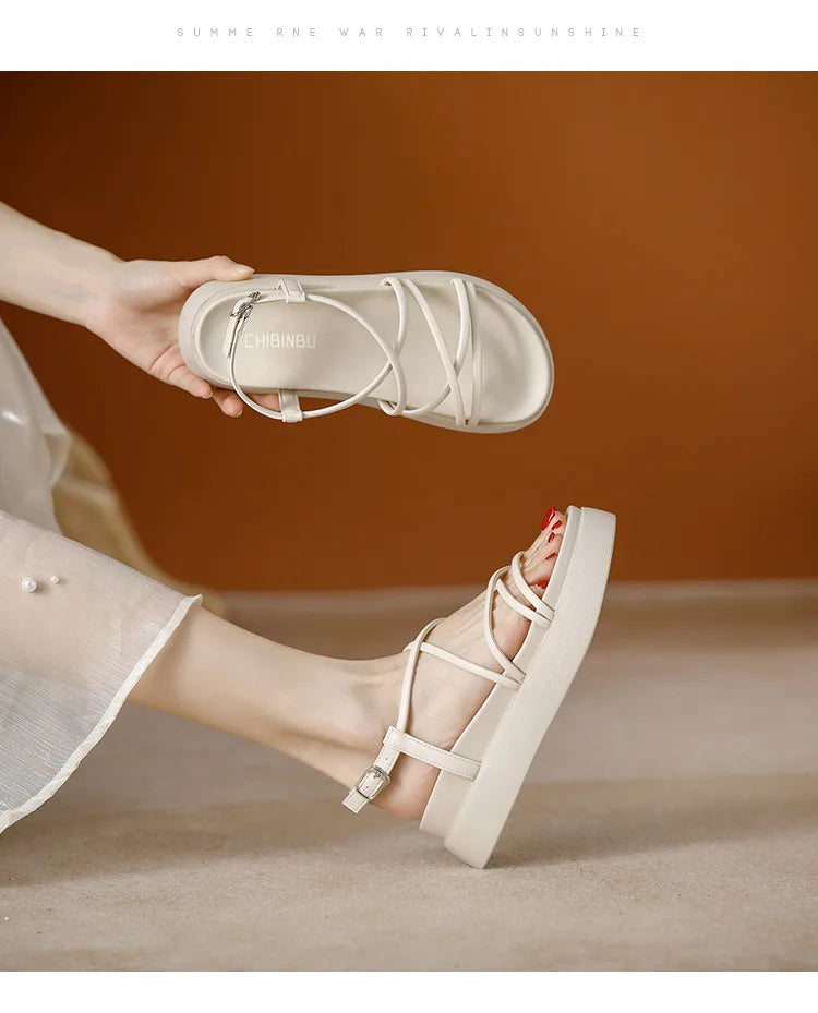 Thick Sole Sandals Women 2026 New Summer Soft Sole Elevated Casual Roman Sandals Small Womens Shoes  Sandalias Mujer  Sandal