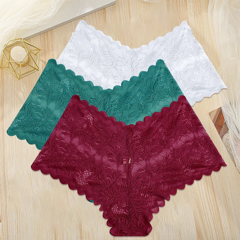 FINETOO 3PCS/Set Women Floral Lace Panties High Waist Briefs Sexy Lingerie Pantys S-XL Underpants Female Underwear Intimates