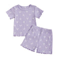 2024-12-09 Lioraitiin Toddler Baby Girl Bow Ribbed Outfit Lettuce Trim Short Sleeve Tops Elastic Waist Shorts Summer Set