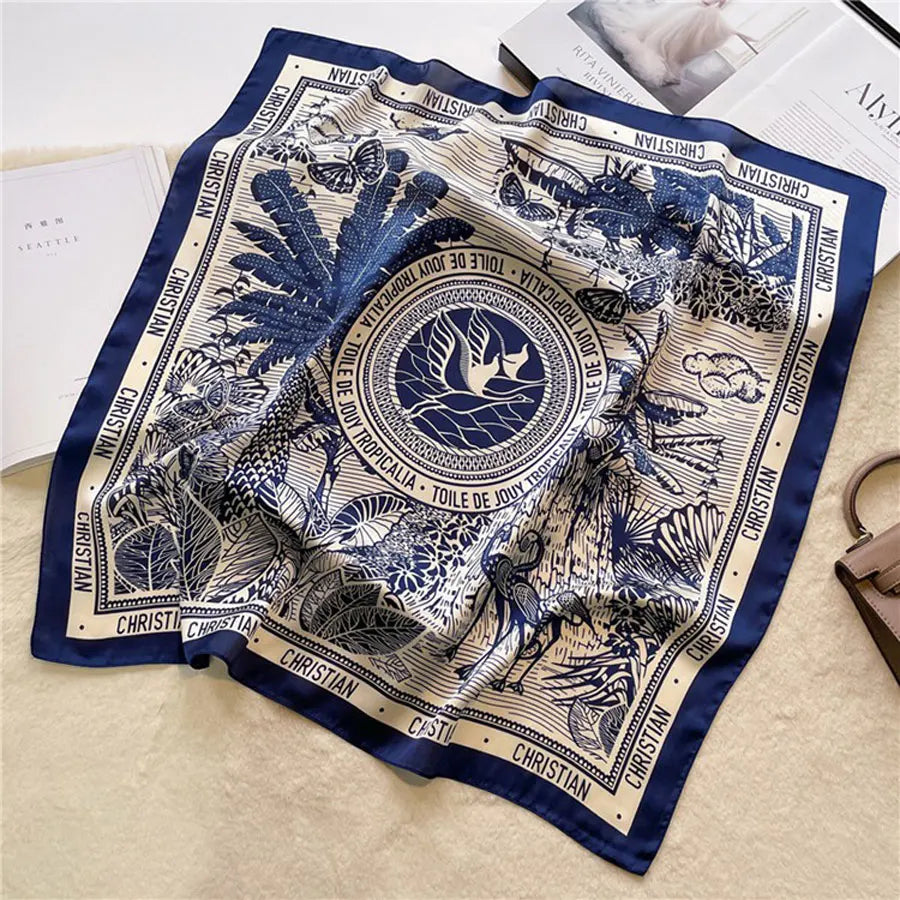 1 Pack Ladies' Korean Style Small Square Silk Scarf Retro Fashion Versatile Printed Professional Neck Scarf