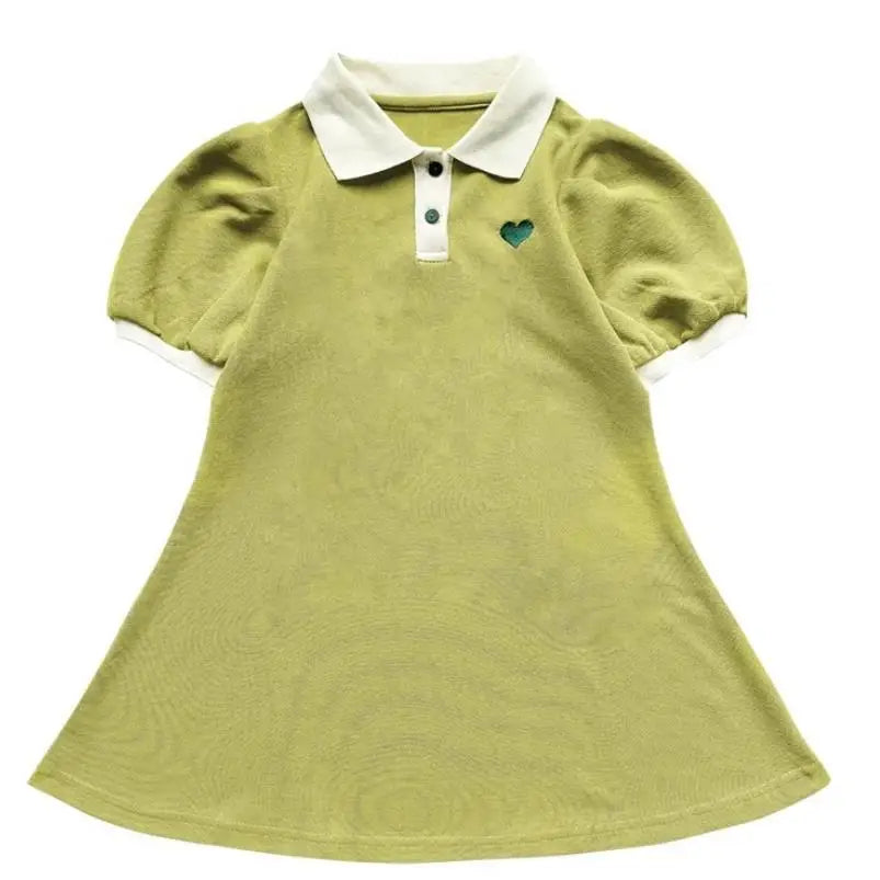 2025 New Children's Dress Girls' Summer Korean Edition Fashion Casual Striped Collar Short sleeved Dress1-10Y