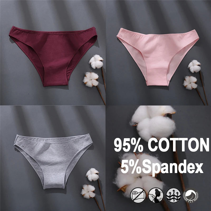 Women Sexy Cotton Panties Solid Color Underwear Simple Style Briefs Low Waist Breathable Panties Female Soft Intimates Lingerie