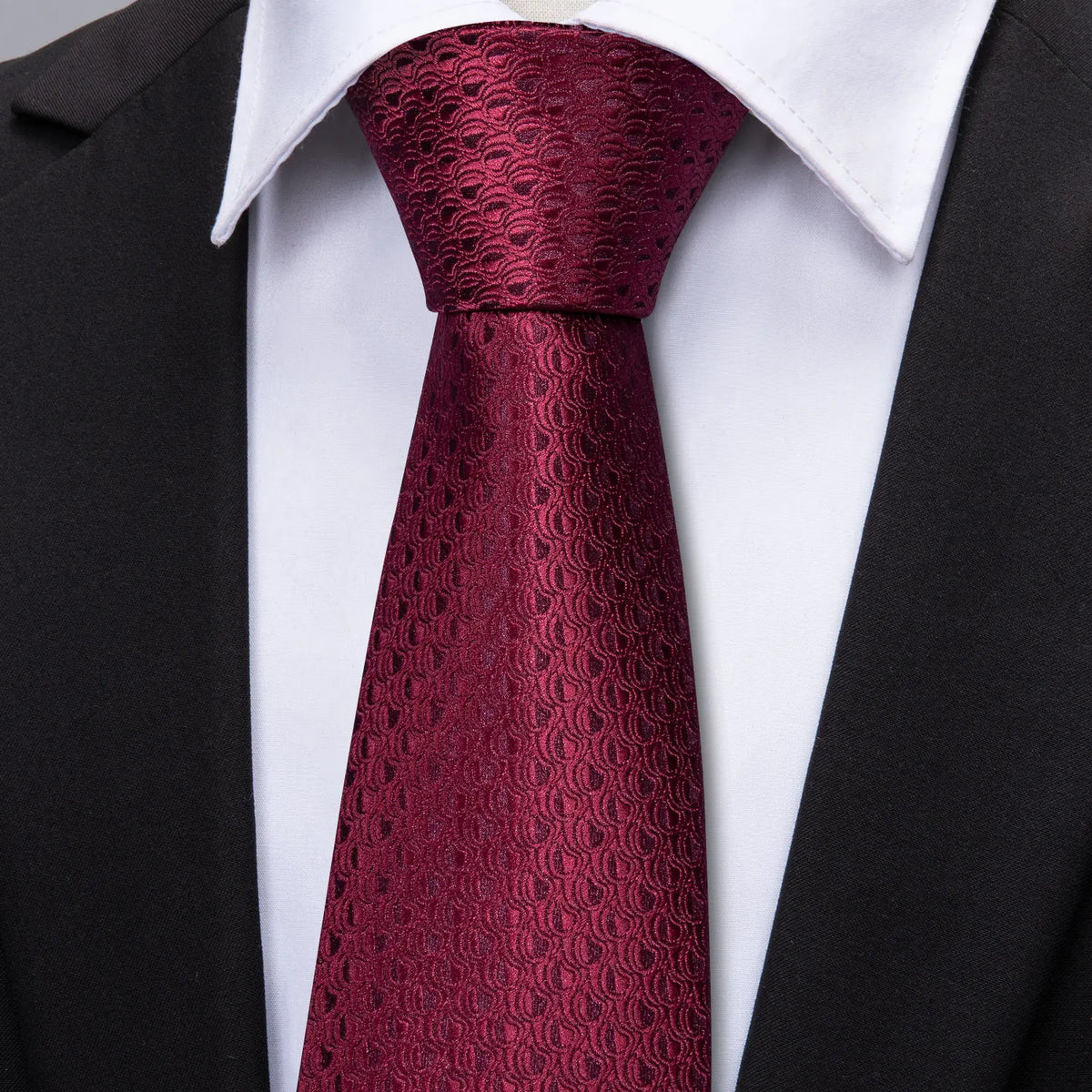Burgundy Mens Tie Hanky Cufflinks Brooch Set Jacquard Red Wine Maroon Necktie Collar Pin For Male Wedding Events