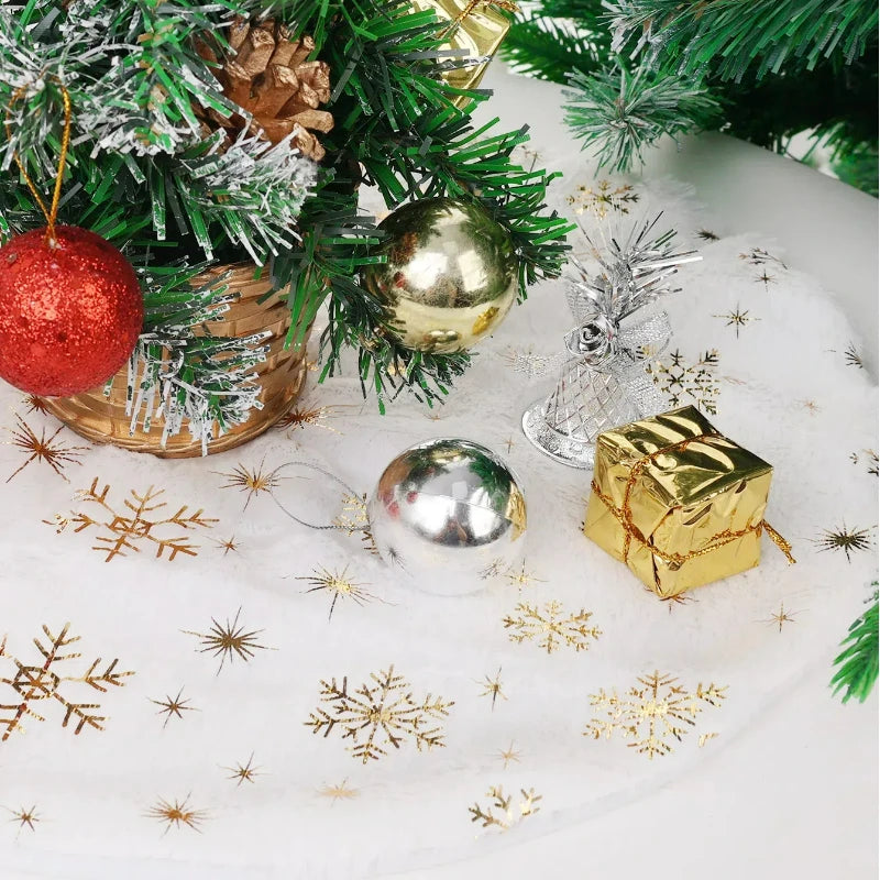 38/60cm Christmas Tree Skirt White Plush Xmas Tree Skirts Gold Silver Snowflake Plush Carpets Home New Year Party Decorations