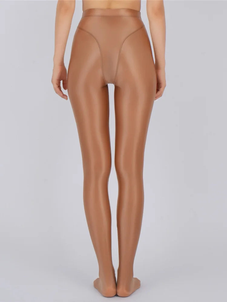 Sexy Women Thin Sheer See Through High Waist Sexy Tight Silk Shiny Pencil Pant Oil Glossy Candy Color Yoga Leggings Pants