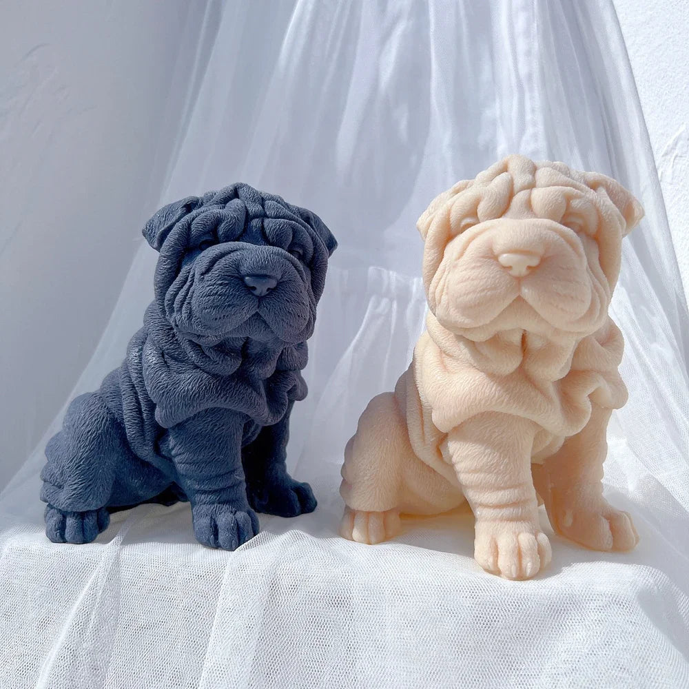 Shar Pei Dog Puppy Candle Mold Animal Puppies Soy Wax Silicone Mould Dog Lover Home Decor