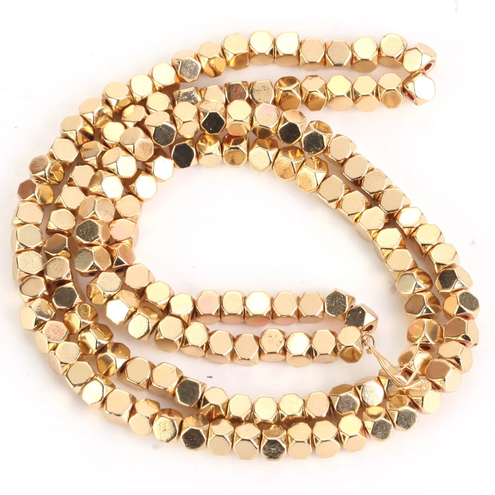 2/3/4mm Faceted Square Cube Plated KC Golds Colorful Hematite Natural Stone Spacer Loose Beads For Jewelry Making Diy Bracelet