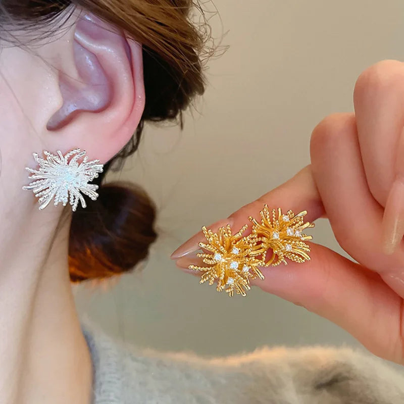 LATS Light Luxury High-end Fireworks Silver Needle Earrings for Women 2025 New Design Temperament Fashion Jewelry