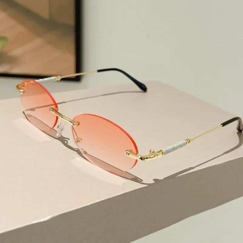 KAMMPT Rimless Oval Sunglasses 2025 Men New Fashion Gradient Outdoor Casual Shades Women Trendy Brand Design Decor Sun Glasses