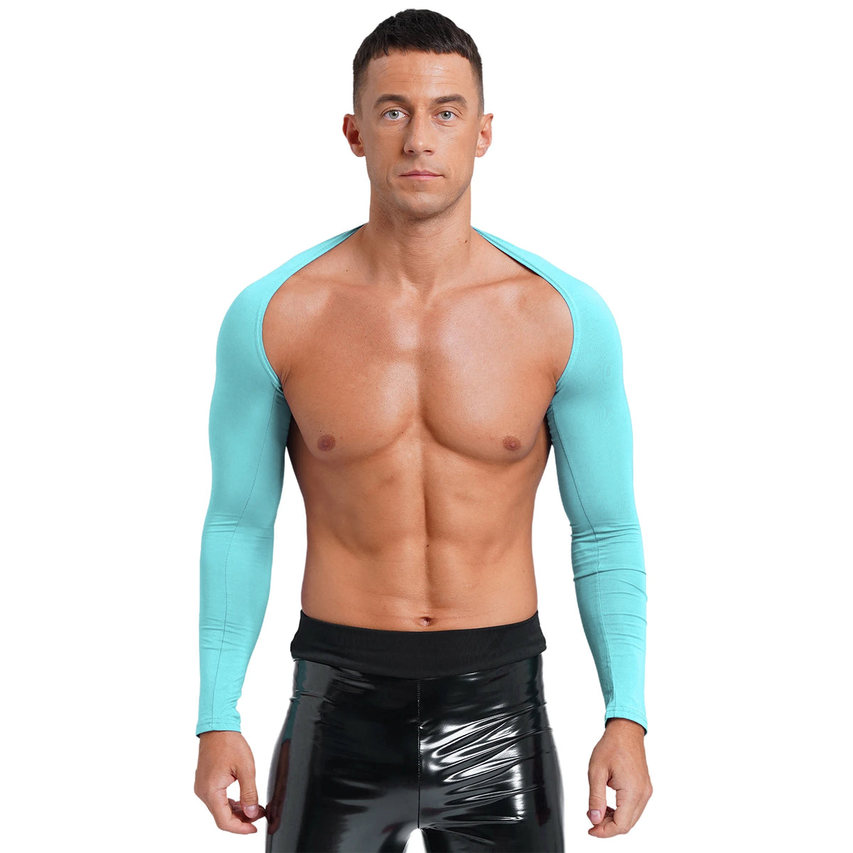 Men Open Front Half Crop Top Solid Long Sleeve Cardigan Bolero Shrug Tops Muscle Arm Sleeves Workout Sports Gym Tops Clubwear