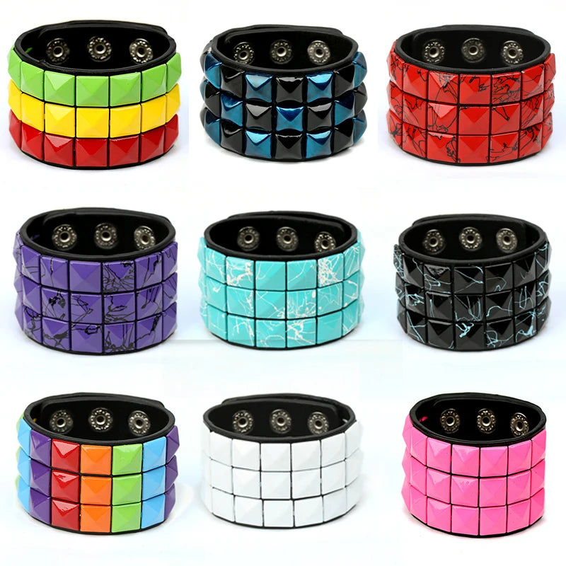 Fashion Punk Leather Bracelet Unisex Black Cuff Adjustable Rock Style Wristband Jewelry for Men Women Gifts