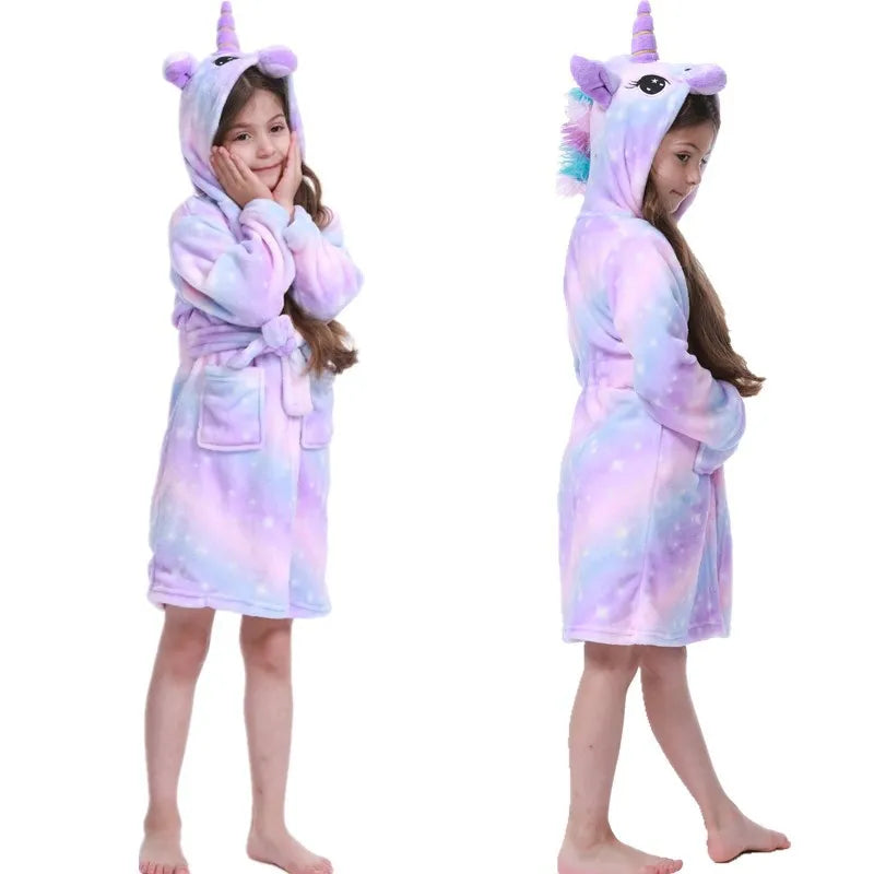 Pink Princess Bath Robe for Girls 3 4 5 6 7 8 9 10 11 12 Years Unicorn Kids Bath Towel Robe Kigurumi Winter Baby Girls Bathrobe
