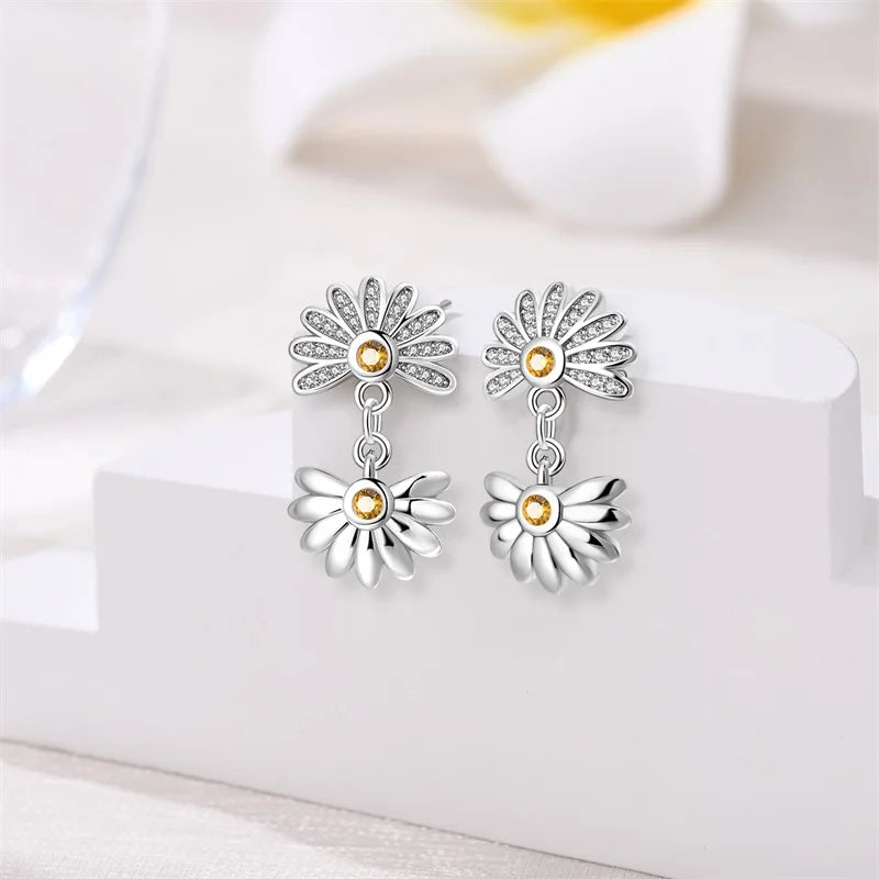925 Sterling Silver Green Lucky Clover Yellow Daisy Bamboo Earrings  for Women Bee Butterfly Ear Studs Elegant Party Jewelry