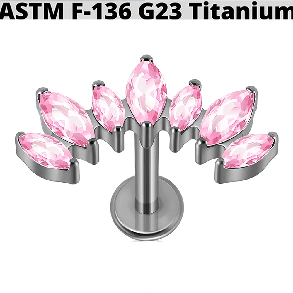 1PC G23 Titanium 7 Marquis Zircon Labret Lip Ring Internal Thread Opal Ear Cartilage Tragus Helix Daith Body Jewelry