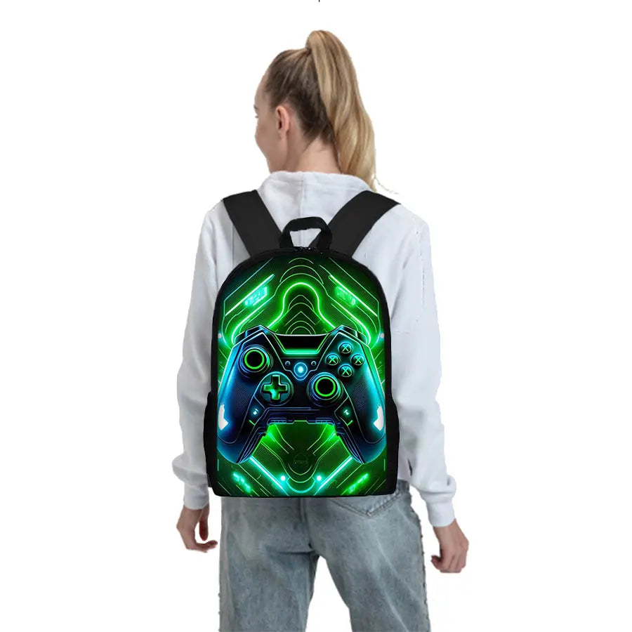 Game Console Pattern Three Piece Set Backpacks for Boy and Girls Best Gifts 2D Flat Cartoon School Backpack for Children