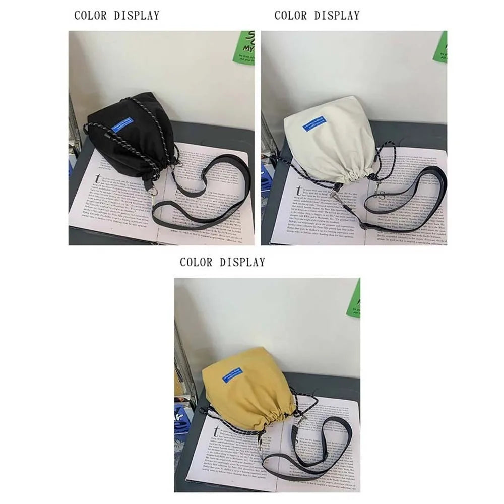 INS Nylon Drawstring Bucket Bag Casual Adjustable Korean Style Shoulder Bag Portable Black/White/Yellow Men Crossbody Bag Travel