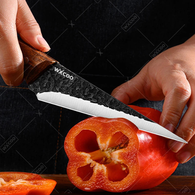 WXCOO Flexible Kitchen Knife Professional Forged Boning Knife Fish Filleting Knife with Sheath Chef Wood Handle Kitchen Supplies