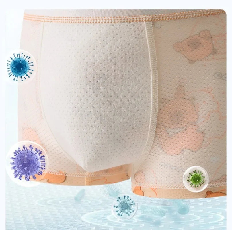 4PCS Summer Kid Mesh Breathable Panties for Boy Soft Comfort Antibacterial Knickers 3+y Young Child Cute Cartoon Print Underwear