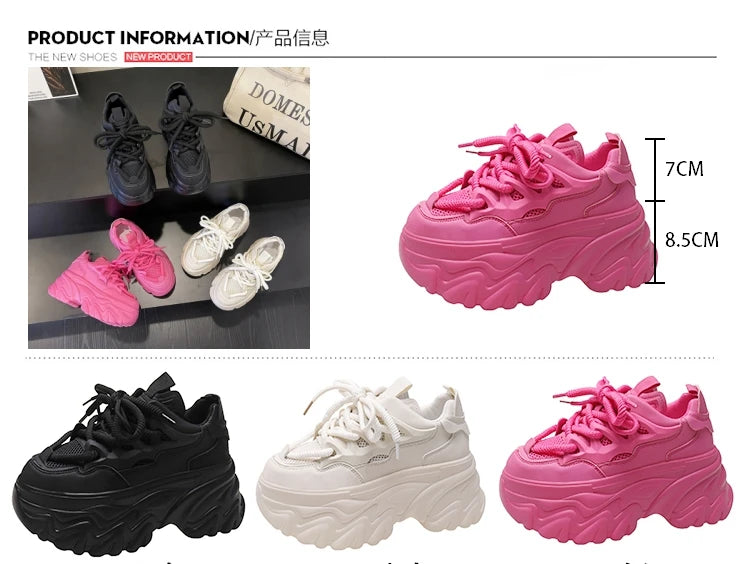 Women Platform Casual Breathable Mesh Shoes 2025 New Summer Chunky Sneakers 8.5CM Wedges Hidden Heels Hollow Leisure Shoes Woman