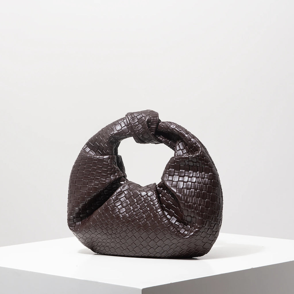 Vintage Faux Leather Woven Pattern Handbag, Knotted Crescent Bag, Pleated Cloud Bag, Women's Party Dress, Burgundy Wallet, Elegant Evening Bag (Pattern Random)