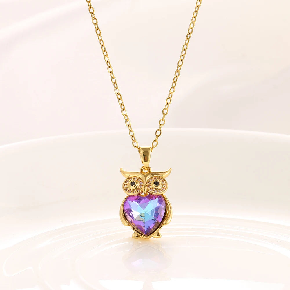 Crystal Owl Necklace for Women Simple Creative European American High-End Fashion Jewelry Accessory Gift