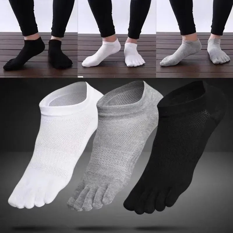 Men's Breathable Five Finger Socks Cotton Mesh Summer Socks Ultra-thin Breathable Sweat Absorbing Split Toe Low Top Socks