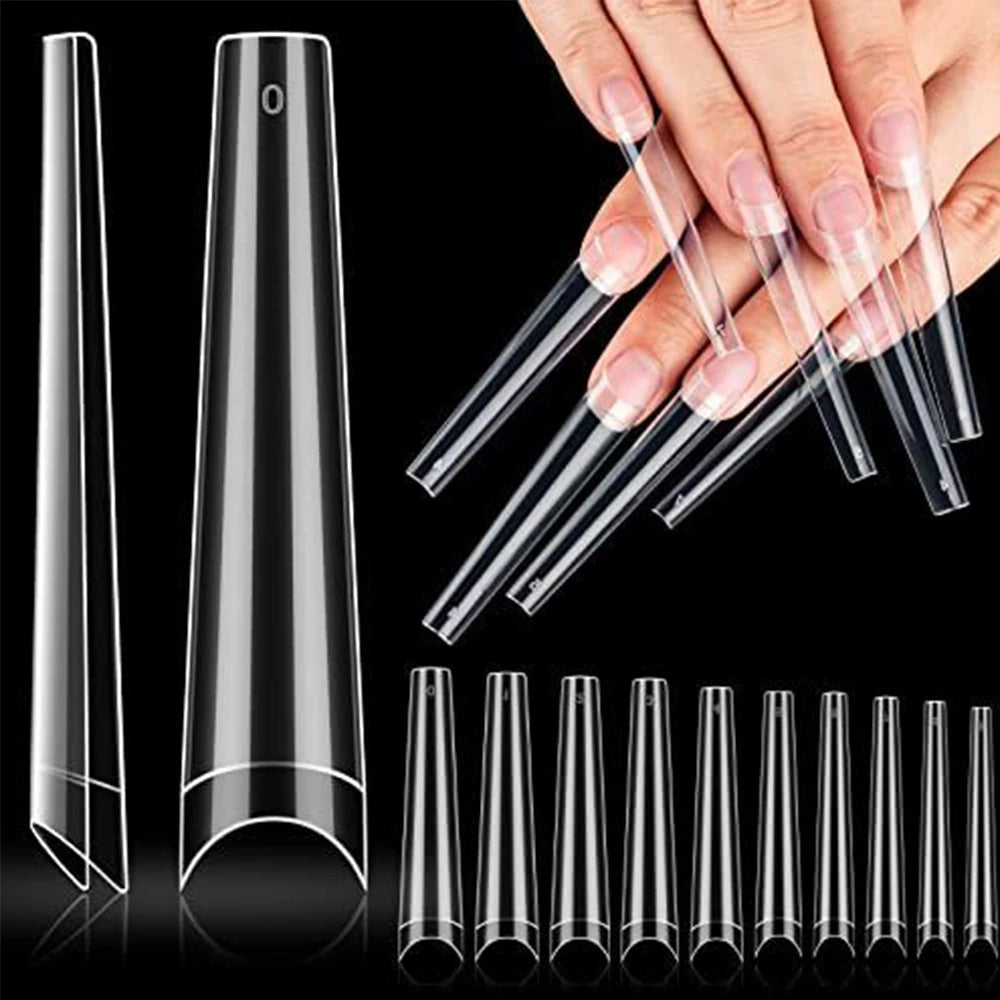 240Pcs 3XL Extra Long Coffin False Nails NO C-Curve Transparent Nail Tip 12 Size Half Cover Acrylic Nails Tips For Manicure Tool