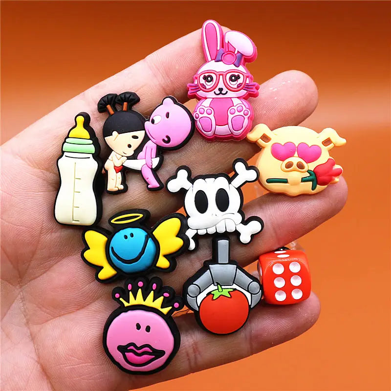 Single Sale 1pcs PVC Shoe Charms Cute Rabbit Baby Bottle Sieve Shoe Accessories Clips Shoe Buckle Decorations fit Kids X-mas