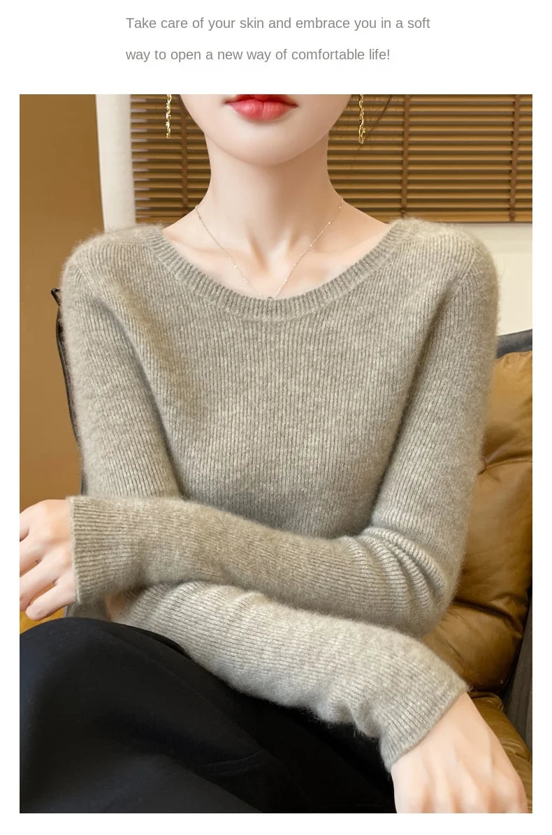 Early Fall New Crew-Neck Sweater Elegant High Elastic Simple Solid Color Thin Knit Crew-Neck Sweater Long Sleeve-GH458