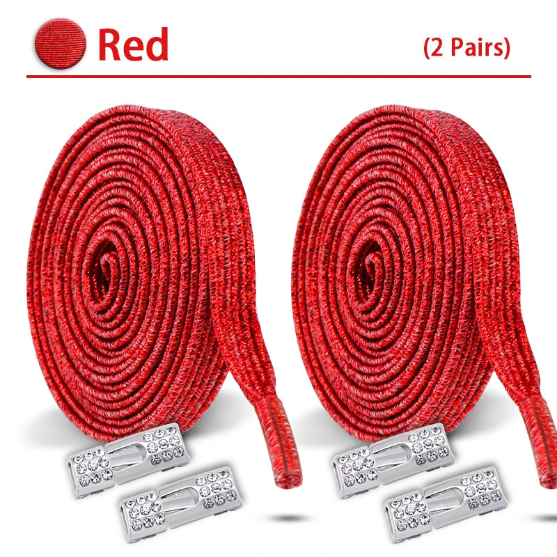 Colorful Elastic Laces Sneakers No Tie Shoe laces Diamond Lock Glitter Shoelaces Without ties Shoe Accessorie 1Pair/2Pair