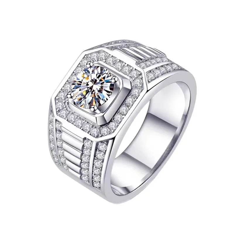 1ct Moissanite Men's Ring 925 Silver Beautiful Firecolour Diamond Substitute luxury wedding rings for Couples 2023