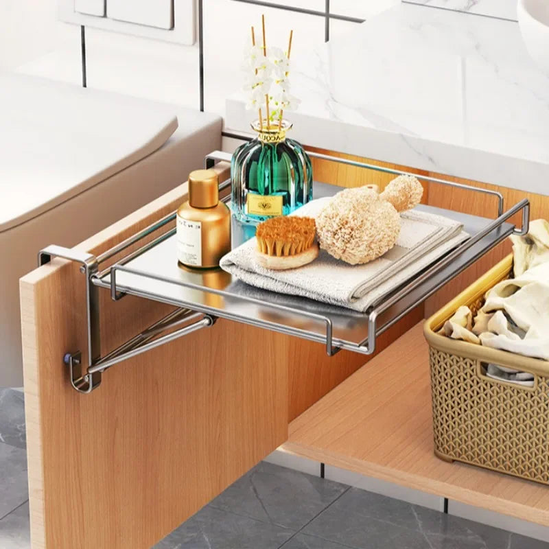 For Stainless Steel Foldable Countertop Storage Rack, Space-saving, Can Be Used To Extend The Countertop In Bathrooms and Kitche