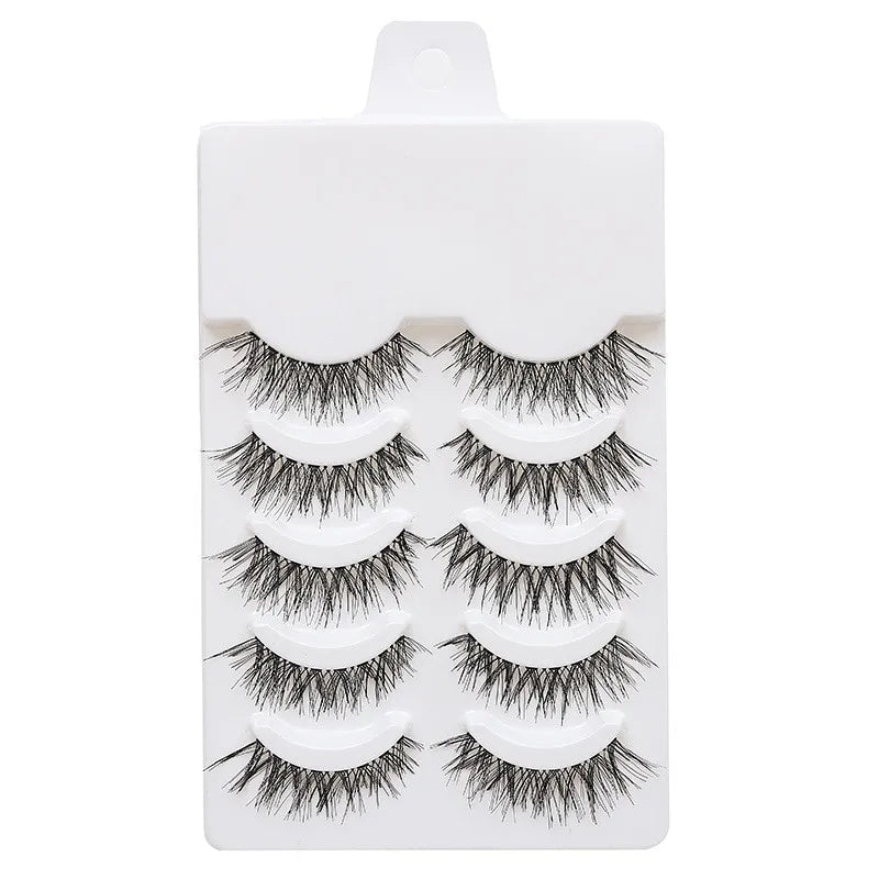 LTWEGO Fake Eyelash Mink Lashes 5 Pairs Little Devil Eyelashes Natural Daily Makeup Manga Eyelashes Clear Band Eyelashes Cilios