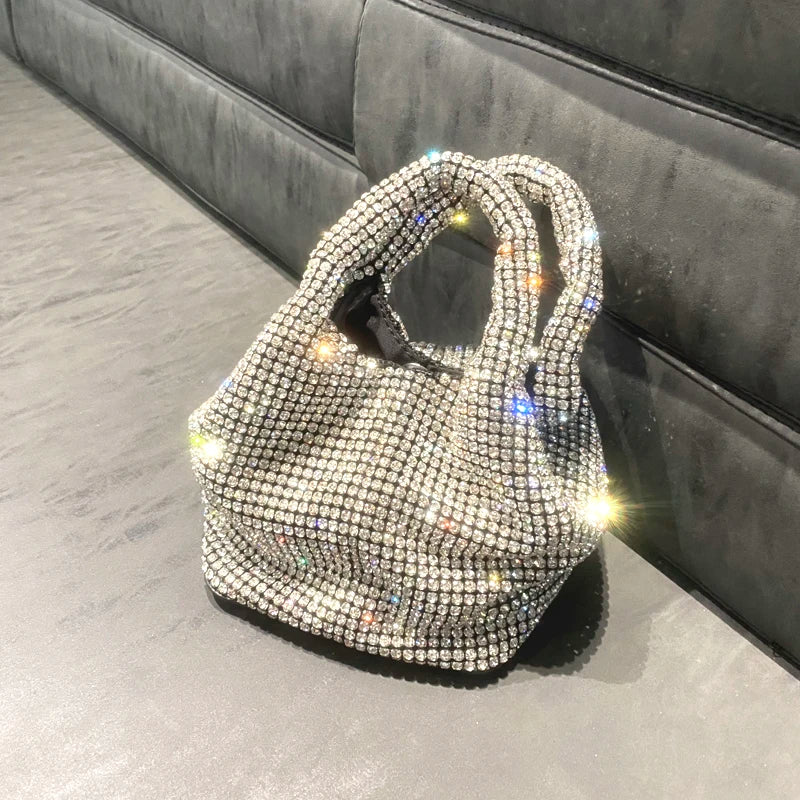 Shiny Crystal Clutch purse bucket Shoulder bag rhinestone Handmade purses and handbags luxury Designer Evening clutch Bag Purse