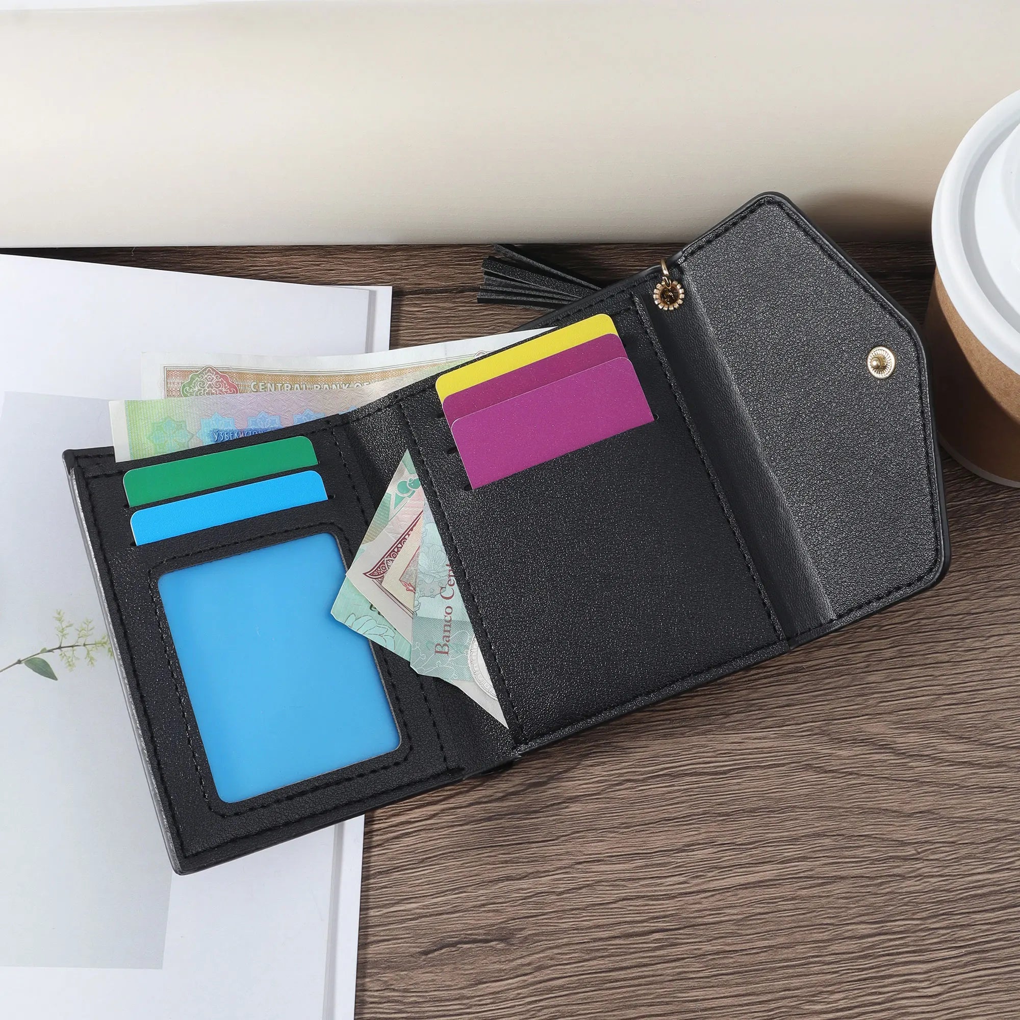 Fashionable and minimalist women's wallet, high-quality PU leather portable multi card slot women's short multi-functional zero