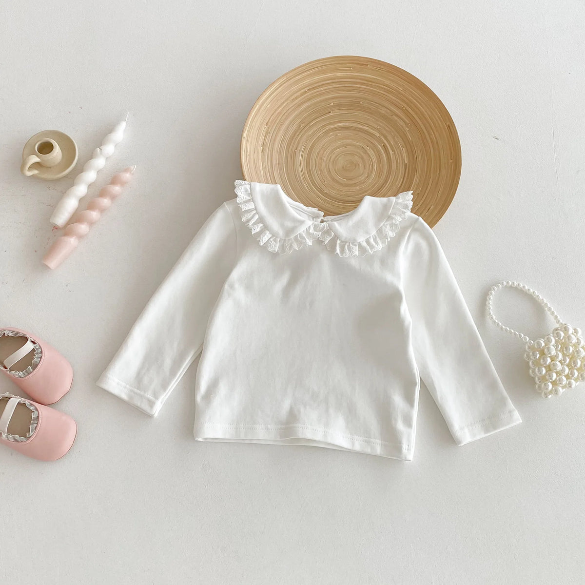 2026 Autumn New Girls Long Sleeve Bottoming Shirts Solid Children Cotton T Shirts Baby Girl Peter Pan Collar Tops Kids Clothes