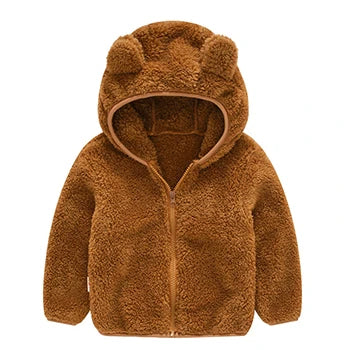 1 2 3 4 5 Years Autumn Winter Plush Boys Jacket Cute Ears Keep Warm Princess Girls Coat Hooded Zipper Outerwear New Kids Clothes