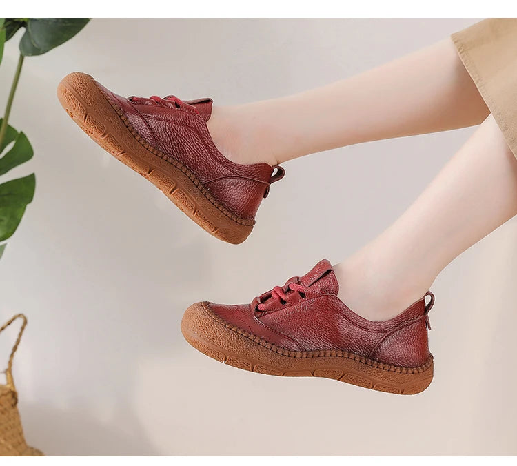 Neue handgemachte Damenschuhe aus echtem Leder, Ganzjahresschuhe, Oxfords, flache Damenschnürschuhe, gemütliche Mokassins, runde Ballerinas
